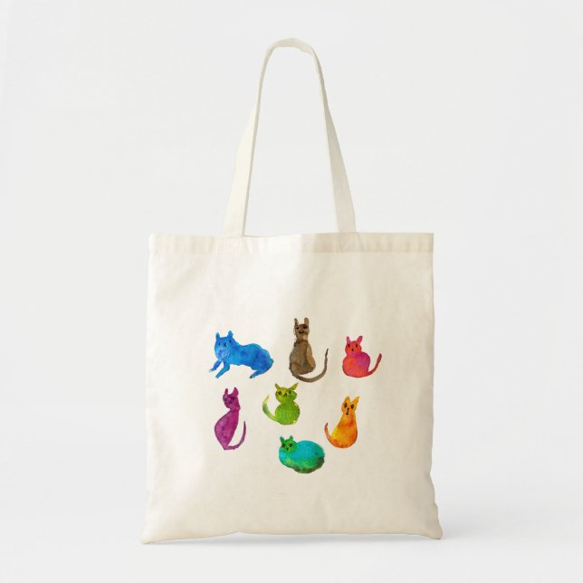 Tote Bag Chats fous colorés en aquarelle (Devant)