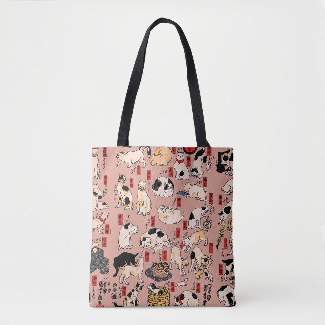 Tote Bag chats japonais Ukiyo-e Funny kitty (Devant)