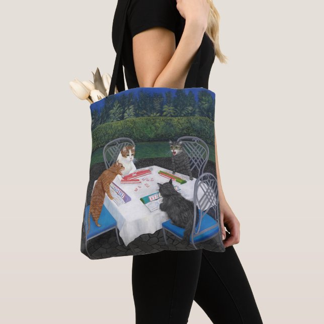 Tote Bag Chats jouant au Mahjong (De près)