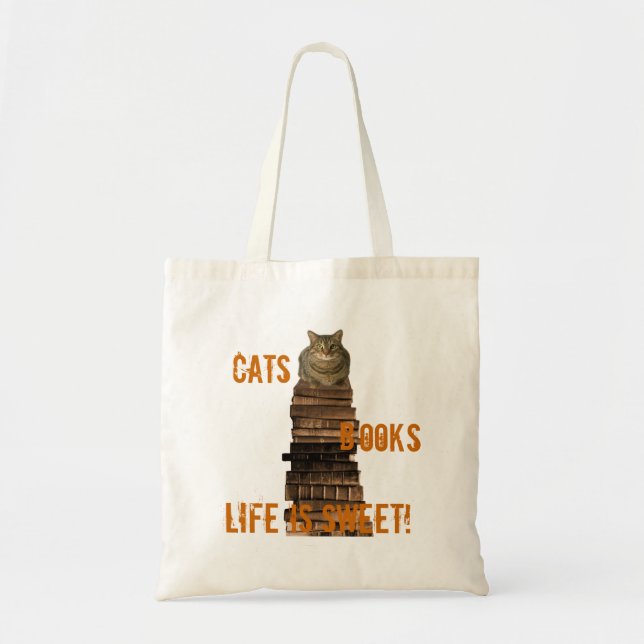 Tote Bag Chats livres vie douce - orange/marron (Devant)