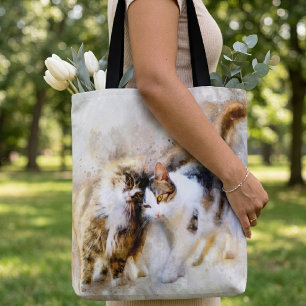 Tote Bag Chats Meilleurs amis pour l'aquarelle