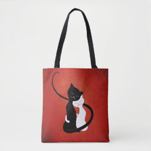 Tote Bag Chats mignons en amour Amoureux des chats rouge