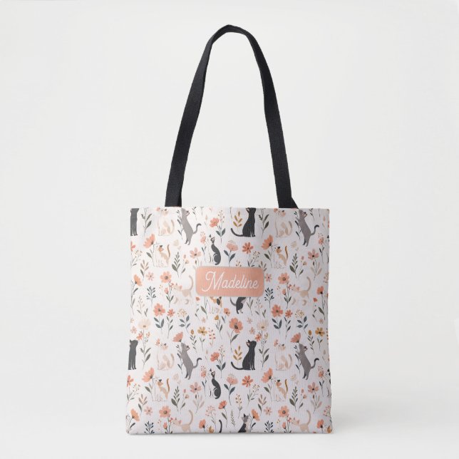 Tote Bag Chats mignons sentant les fleurs moderne (Devant)