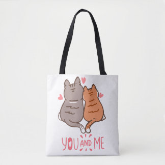 Tote Bag Chats Mignons Toi et Moi Queue en Cœur