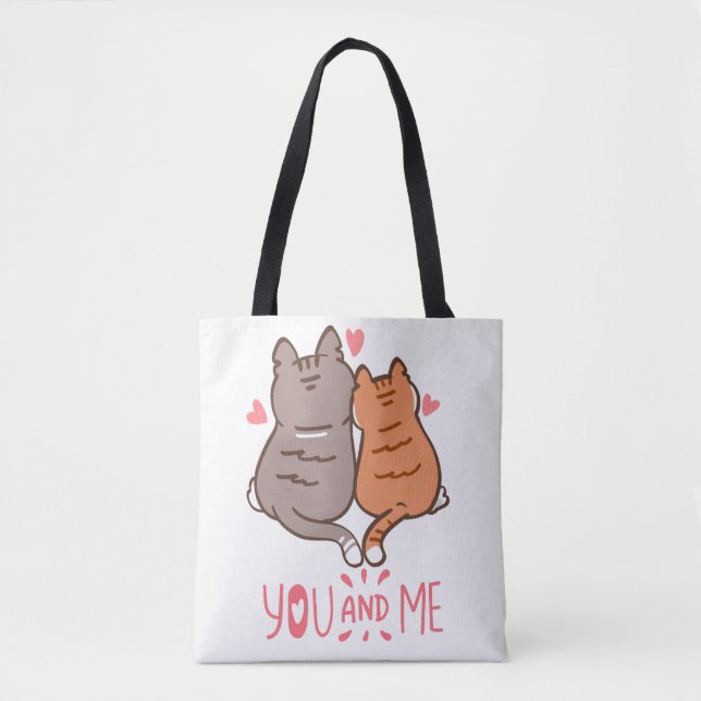 Tote Bag Chats Mignons Toi et Moi Queue en Cœur (Devant)