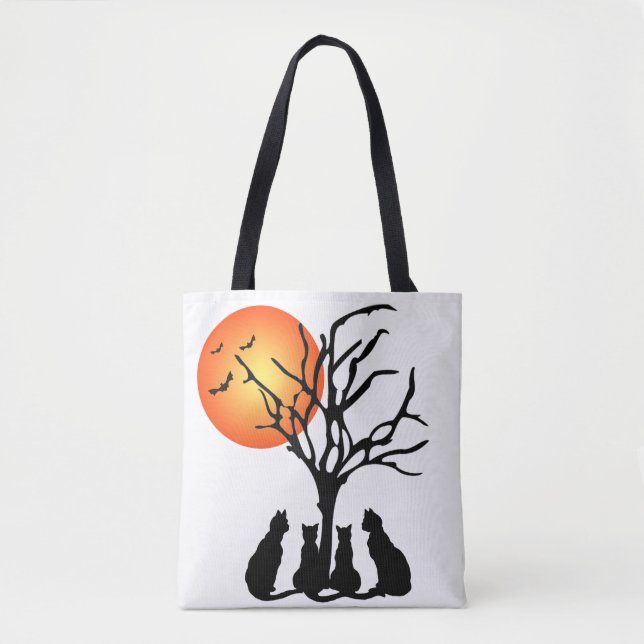 Tote Bag Chats Noirs Au Lune (Devant)