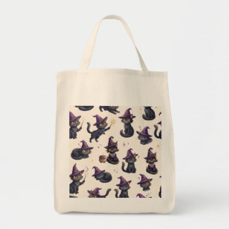 Tote Bag Chats noirs ensorcelants Motif Halloween violet