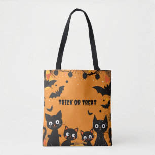 Tote Bag Chats noirs Halloween Tricoter ou traiter