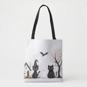 Tote Bag Chats noirs mignons Halloween chauve chauve-souris