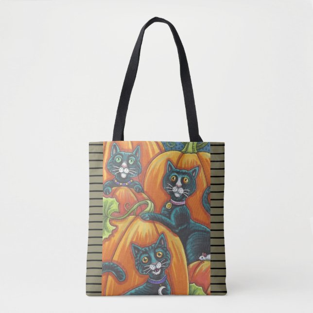 TOTE BAG CHATS NOIRS, SOURIS, JACKS, HALLOWEEN SHOULDER FOU (Devant)