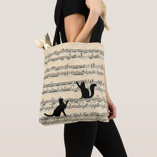 Tote Bag Chats noirs sur feuille de musique (De près)
