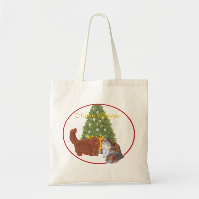 Tote Bag Chats Persans Rouges et Calico Noël (Devant)