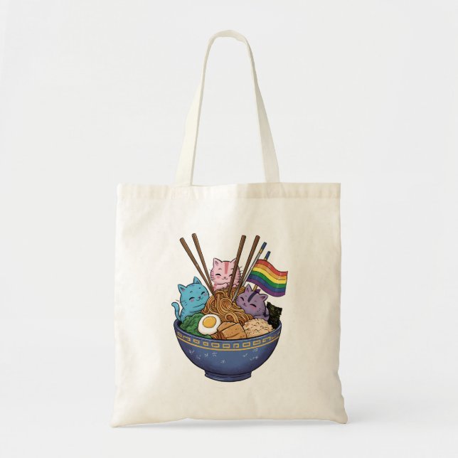 Tote Bag Chats Ramen Drapeau Arc-en-ciel Anime Mois de la f (Devant)