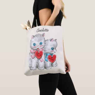 Tote Bag Chats Rétro de la Saint-Valentin, Chatons Fluffy V