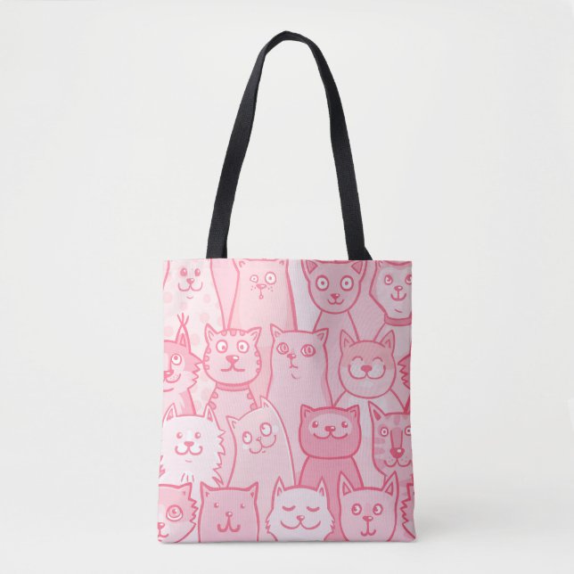 Tote Bag Chats Roses, Motif Adorable Sans Seamless. (Devant)
