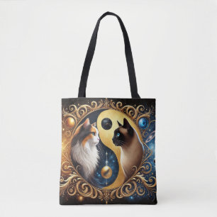 Tote Bag Chats symbolisant l'équilibre avec un Yin Yang