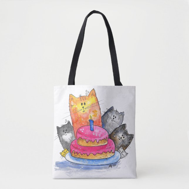 Tote Bag Chats Whimsical avec gâteau d'anniversaire (Devant)