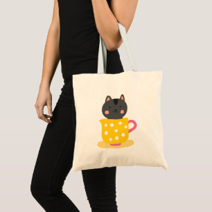 Tote Bag Chatte mignonne en dessin animé sur la menthe