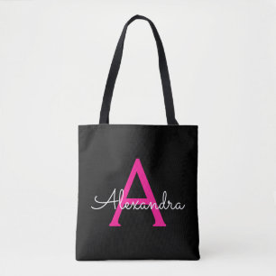 Tote Bag Chaud Rose Black Girl Script Monogramme Nom Modern