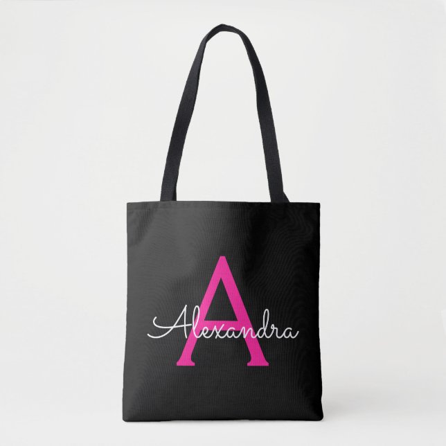 Tote Bag Chaud Rose Black Girl Script Monogramme Nom Modern (Devant)