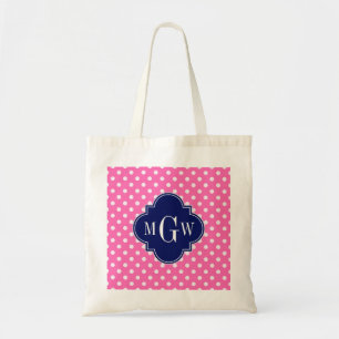 Tote Bag Chaud rose blanc Pois Quatrefoil 3 Monogramme