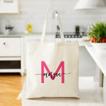 Tote Bag Chaud rose moderne Script Girl Monogramme Nom<br><div class="desc">Transportez vos essentiels en style avec notre Sac fourre-tout de nom Monogramme Fille Hot Rose Modern Script! Doté d'un design rose vif et audacieux, ce fourre-tout est personnalisé avec votre nom dans un script moderne chic pour un look personnalisé et tendance. Parfait pour le shopping, l'école ou l'usage quotidien, il...</div>