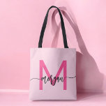 Tote Bag Chaud rose moderne Script Girl Monogramme Nom<br><div class="desc">Transportez vos essentiels en style avec notre Sac fourre-tout de nom Monogramme Fille Hot Rose Modern Script! Doté d'un design rose vif et audacieux, ce fourre-tout est personnalisé avec votre nom dans un script moderne chic pour un look personnalisé et tendance. Parfait pour le shopping, l'école ou l'usage quotidien, il...</div>