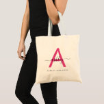 Tote Bag Chaud rose moderne Script Girl Monogramme Nom<br><div class="desc">Mélange parfait de style et de fonctionnalité, ce sac fourre-tout personnalisé dispose d'un monogramme rose chaud frappant contre un arrière - plan moelleux. Idéal pour l'individu éclairé qui apprécie à la fois la forme et la fonction, ce sac est aussi polyvalent qu'il est chic. Que vous vous rendiez au marché,...</div>
