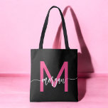 Tote Bag Chaud rose noir moderne Script Girl Monogramme Nom<br><div class="desc">Transportez vos essentiels en style avec notre Sac fourre-tout de nom Monogramme Fille Hot Rose Modern Script! Doté d'un design rose vif et audacieux, ce fourre-tout est personnalisé avec votre nom dans un script moderne chic pour un look personnalisé et tendance. Parfait pour le shopping, l'école ou l'usage quotidien, il...</div>