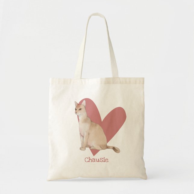 Tote Bag Chausie Chat Aquarelle Kitty Coeur rose (Devant)