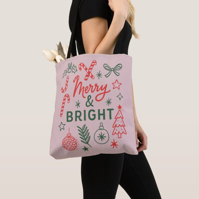 Tote Bag Chaussette de Noël rétro Merry & Bright | Festive  (De près)