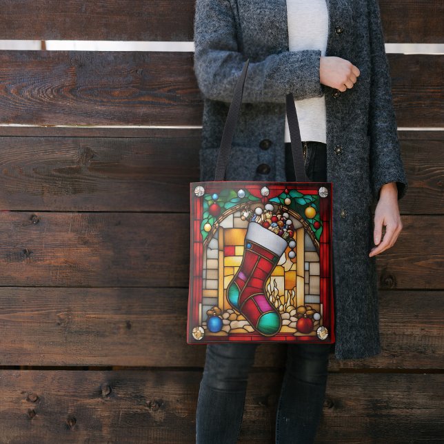 Tote Bag Chaussette rouge faux vitrail (Créateur téléchargé)