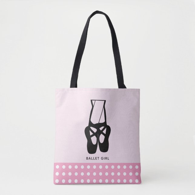 Tote Bag Chaussons De Ballet Noir En Pointe Fille Ballet (Devant)
