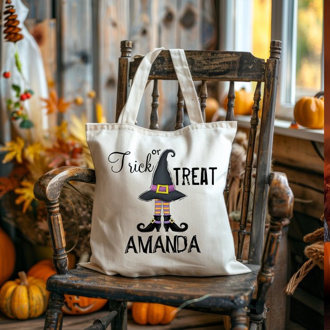 Tote Bag Chaussure Halloween Trick Ou Treat mignonne sorciè (Trick or treat fall custom tote bag)