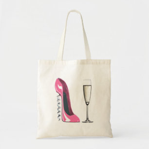 Tote Bag Chaussure stylet de tire-bouchon rose et verre de