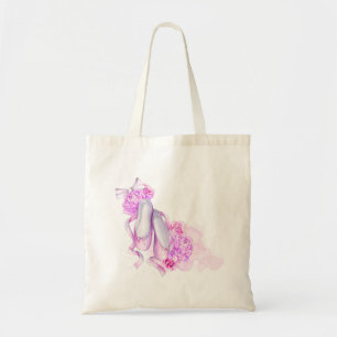 Tote Bag Chaussures de ballet en aquarelle rose avec des pi
