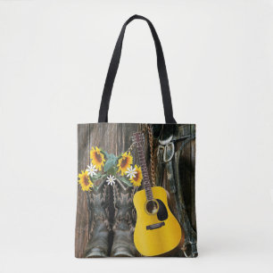 Tote Bag Chaussures de cowboy du cheval occidental Guitare 