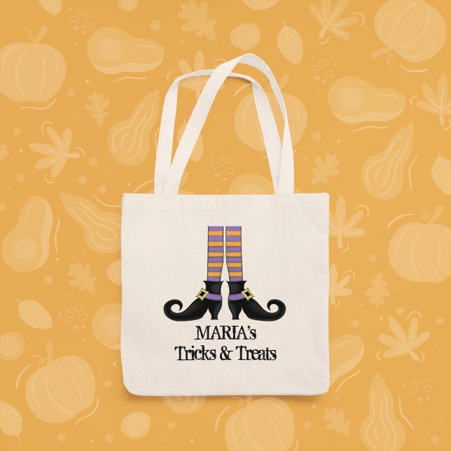 Tote Bag Chaussures De Sorcière À Halloween Ou Treat Whimsi (Cute Whimsical Trick and Treats Custom Tote Bag)