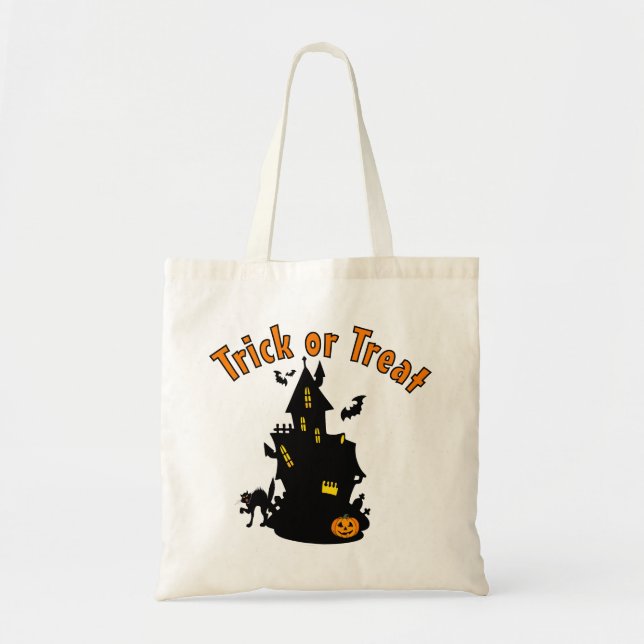 Tote Bag Chauve-souris de maison hantée et chat noir Trick  (Devant)