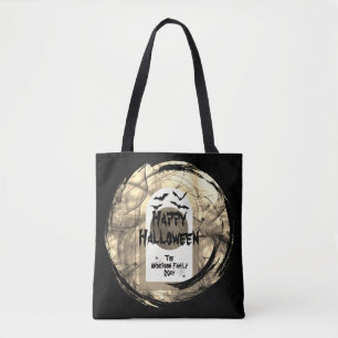 Tote Bag Chauve-souris noir et blanc Lune Halloween heureux
