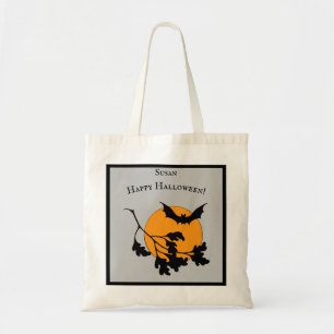 Tote Bag Chauve-souris vintage d'Halloween orange lune