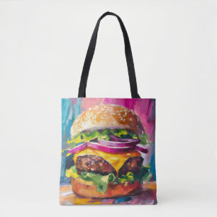 Tote Bag Cheeseburger coloré Art Abstrait moderne