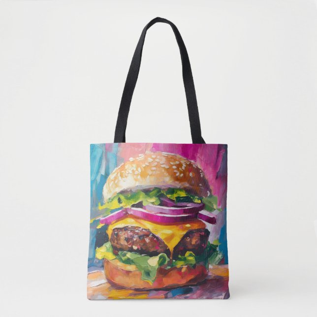 Tote Bag Cheeseburger coloré Art Abstrait moderne (Devant)