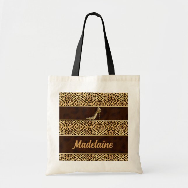 Tote Bag Cheetah en talons hauts avec nom (Devant)