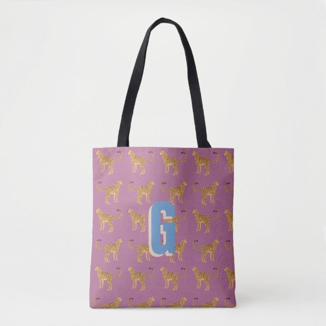 Tote Bag Cheetah, léopard rose monogrammé (Devant)