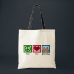 Tote Bag Cheetahs Peace Love<br><div class="desc">Un signe de paix,  un coeur,  et un guépard mignon.</div>