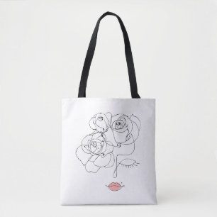Tote Bag Chef De Fleurs Art, Line Art Femme Avec Fleurs,
