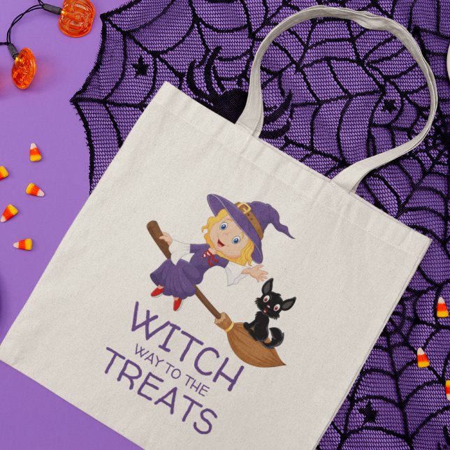 Tote Bag Chemin Sorcière Aux Traitements Mignonne Halloween (Créateur téléchargé)