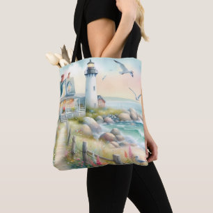 Tote Bag Chemin vers le Cottage Littoral au Phare