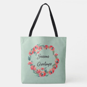 Tote Bag Chemise d'aquarelle rouge Joyeuses Fêtes